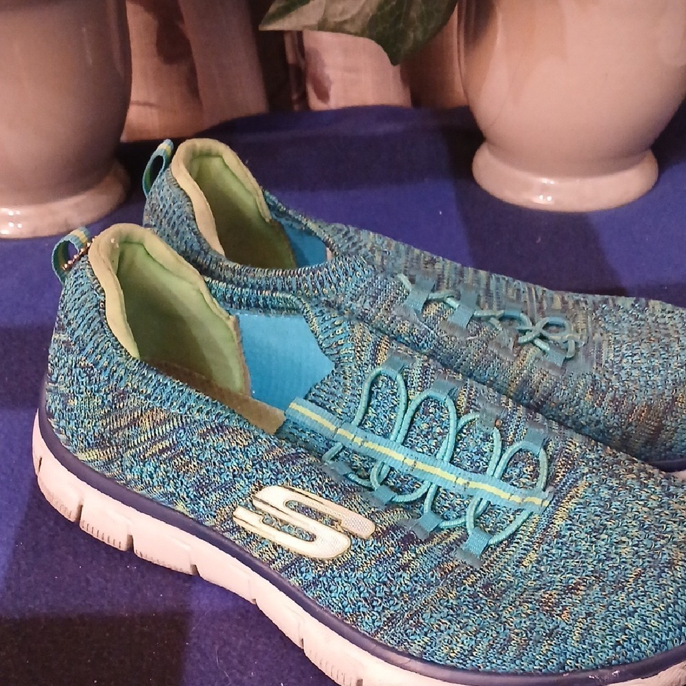 Skechers Teal Knit Comfort Shoes - Picture 2 of 4